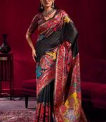 Black modal pashmina handloom zari weaving saree with blouse