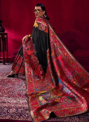 black modal pashmina handloom zari weaving saree with blouse 2