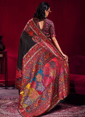 black modal pashmina handloom zari weaving saree with blouse 3