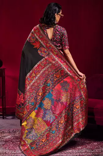 black modal pashmina handloom zari weaving saree with blouse