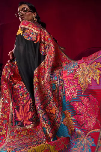 black modal pashmina handloom zari weaving saree with blouse