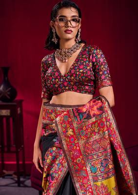black modal pashmina handloom zari weaving saree with blouse 5