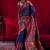 Navy blue modal pashmina handloom zari weaving saree with blouse