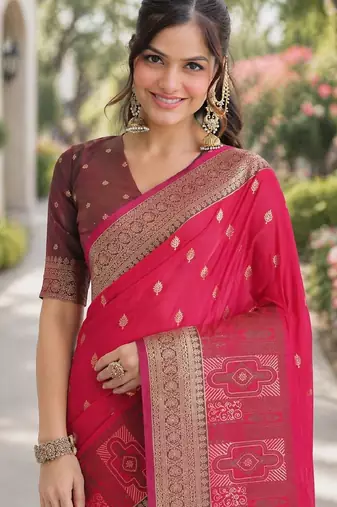 Pink soft silk banarasi jacuard work designer party wear saree with unstitched blouse piece