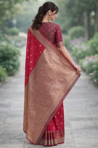 Pink silk blend banarasi saree with unstitched blouse piece