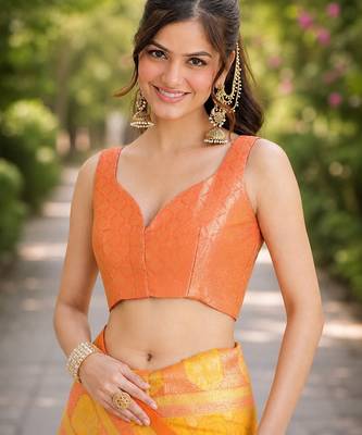 Yellow silk blend banarasi saree with unstitched blouse piece 5