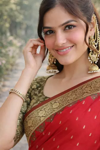 Red silk blend banarasi saree with unstitched blouse piece