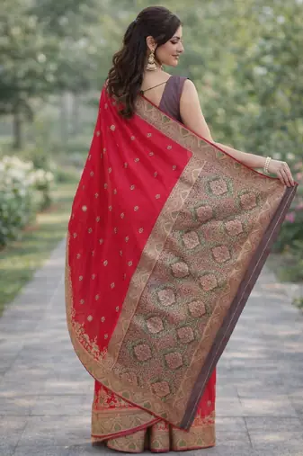 Pink silk blend banarasi saree with unstitched blouse piece