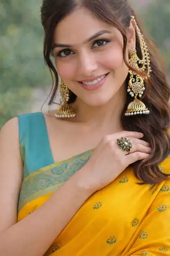 Yellow soft silk banarasi jacuard work designer party wear saree with unstitched blouse piece