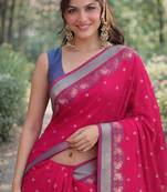 Pink silk blend banarasi saree with unstitched blouse piece