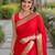 Red soft silk banarasi jacuard work designer party wear saree with unstitched blouse piece