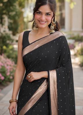 Black silk blend banarasi saree with unstitched blouse piece 1