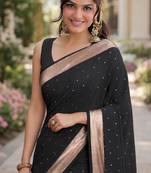 Black silk blend banarasi saree with unstitched blouse piece