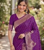 Wine silk blend banarasi saree with unstitched blouse piece