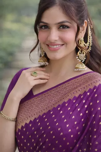 Wine silk blend banarasi saree with unstitched blouse piece