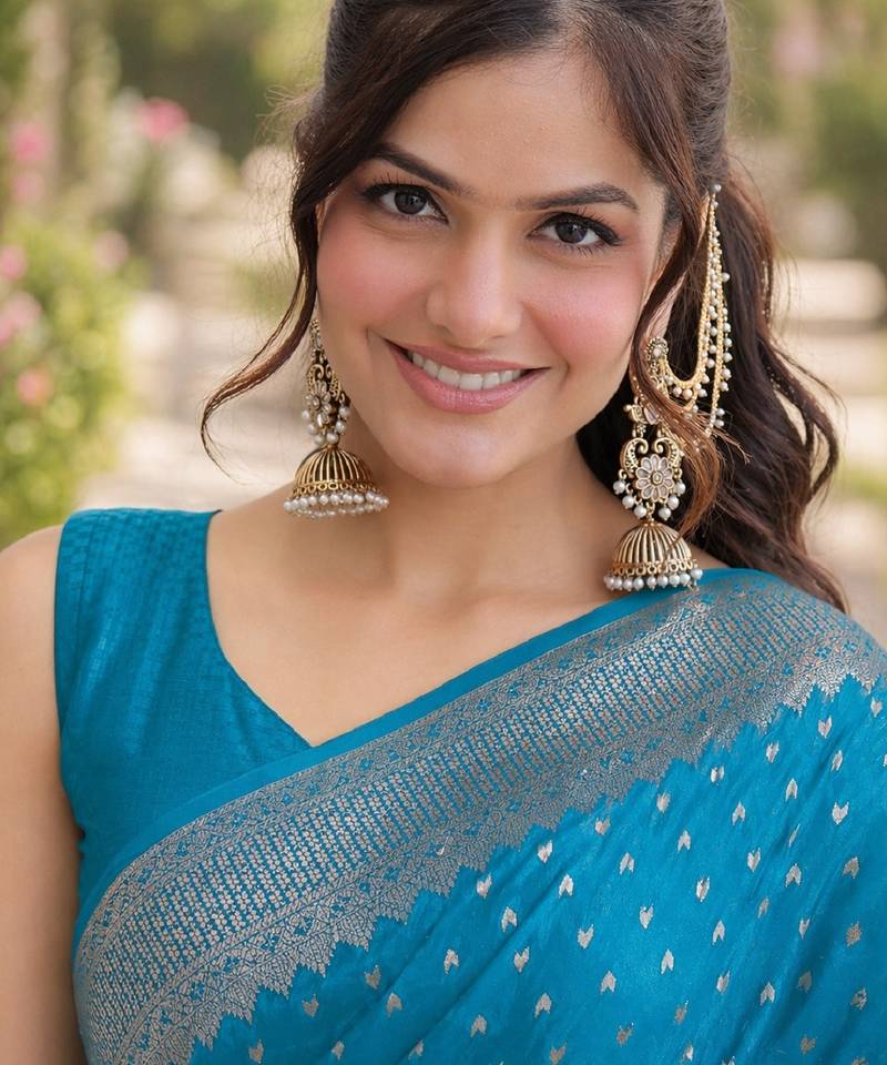 Rama soft silk banarasi jacuard work designer party wear saree with unstitched blouse piece