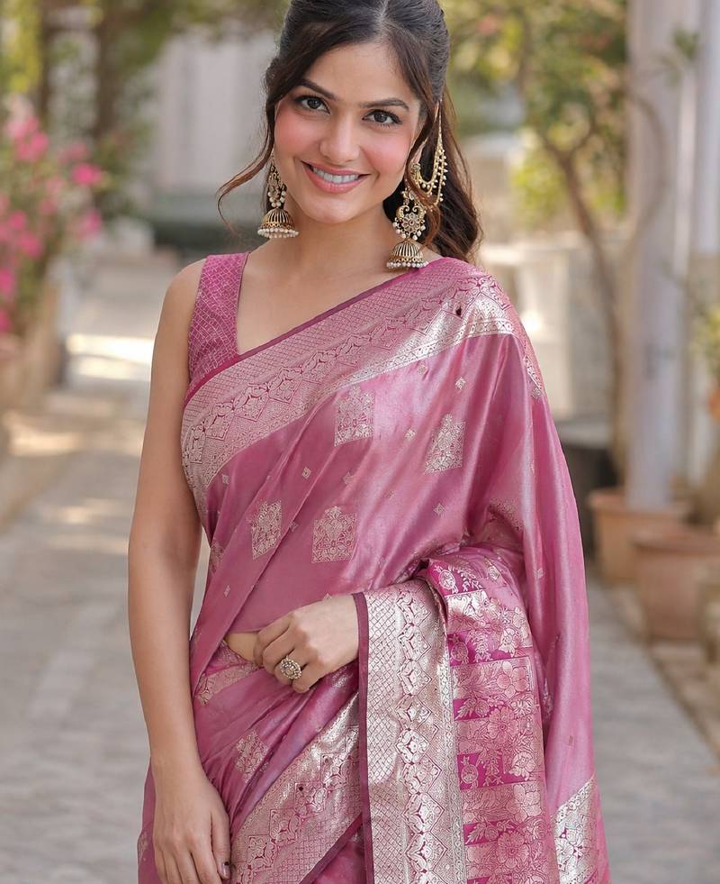 Purple soft silk banarasi jacuard work designer party wear saree with unstitched blouse piece