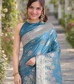 Rama soft silk banarasi jacuard work designer party wear saree with unstitched blouse piece