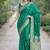 Teal green soft silk banarasi jacuard work designer party wear saree with unstitched blouse piece