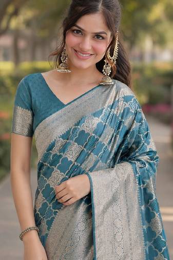 Wine soft silk banarasi jacuard work designer party wear saree with unstitched blouse piece