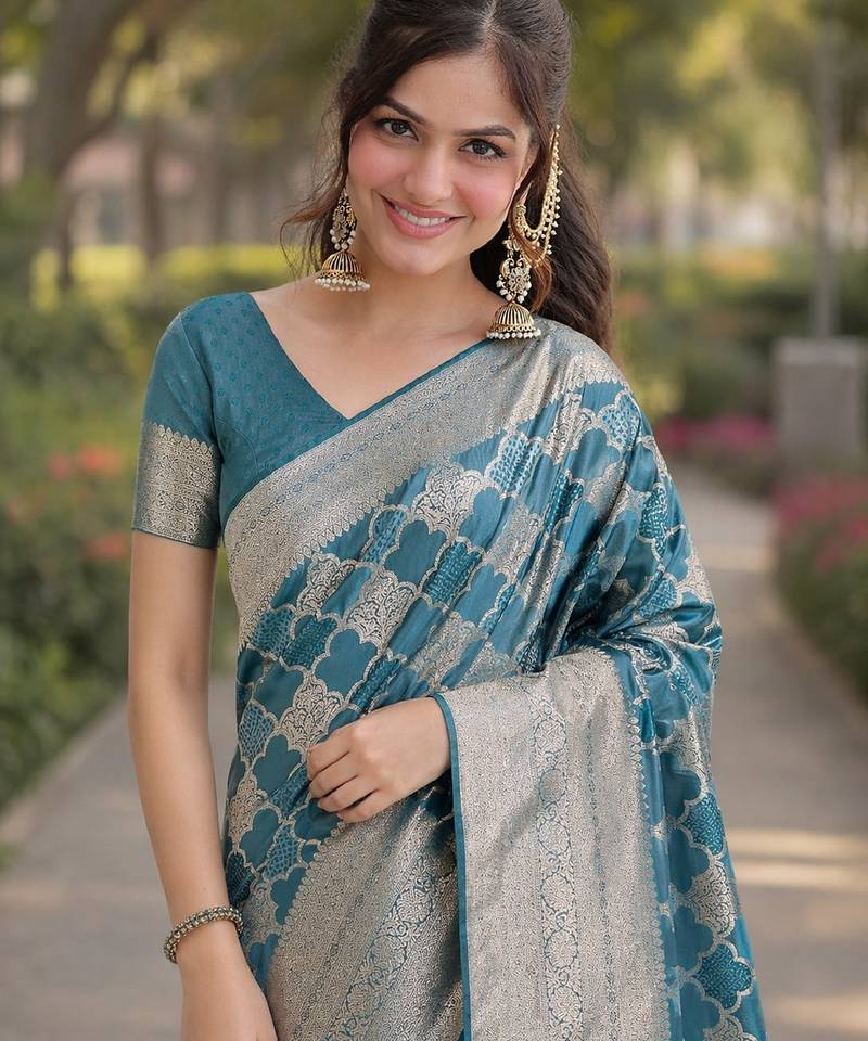 Wine soft silk banarasi jacuard work designer party wear saree with unstitched blouse piece