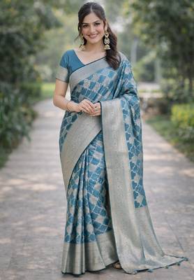 Wine silk blend banarasi saree with unstitched blouse piece 3