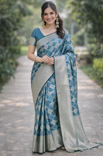 Wine silk blend banarasi saree with unstitched blouse piece