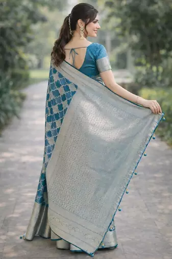 Wine silk blend banarasi saree with unstitched blouse piece
