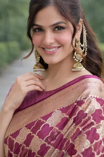 Onion silk blend banarasi saree with unstitched blouse piece