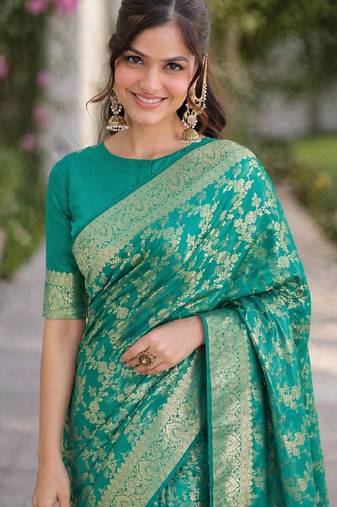 Wine soft silk banarasi jacuard work designer party wear saree with unstitched blouse piece