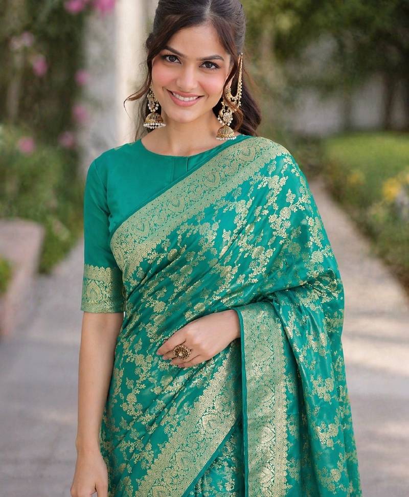 Wine soft silk banarasi jacuard work designer party wear saree with unstitched blouse piece