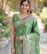 Wine silk blend banarasi saree with unstitched blouse piece