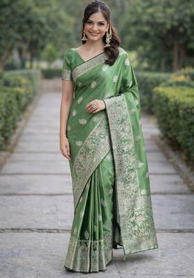 Wine silk blend banarasi saree with unstitched blouse piece 3