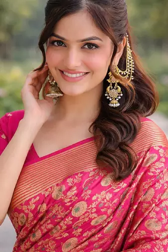 Pink silk blend banarasi saree with unstitched blouse piece