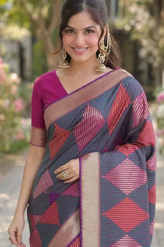 Teal green soft silk banarasi jacuard work designer party wear saree with unstitched blouse piece