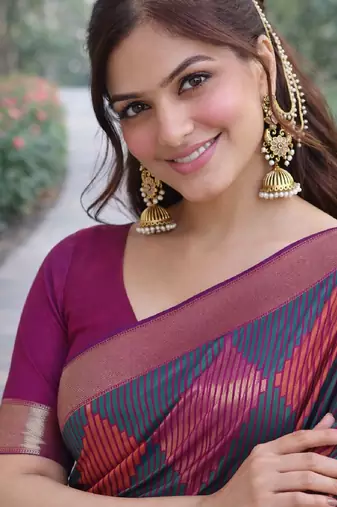 Teal green silk blend banarasi saree with unstitched blouse piece