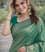 Rama silk blend banarasi saree with unstitched blouse piece