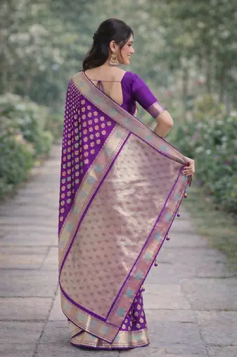 Wine silk blend banarasi saree with unstitched blouse piece