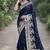 Blue soft silk banarasi jacuard work designer party wear saree with unstitched blouse piece