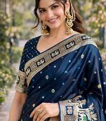 Morpich silk blend banarasi saree with unstitched blouse piece
