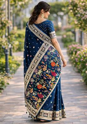Morpich silk blend banarasi saree with unstitched blouse piece 3