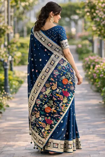 Morpich silk blend banarasi saree with unstitched blouse piece