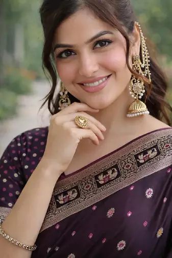 Wine silk blend banarasi saree with unstitched blouse piece