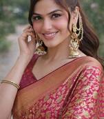 Pink soft silk banarasi jacuard work designer party wear saree with unstitched blouse piece