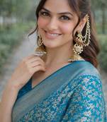 Rama silk blend banarasi saree with unstitched blouse piece