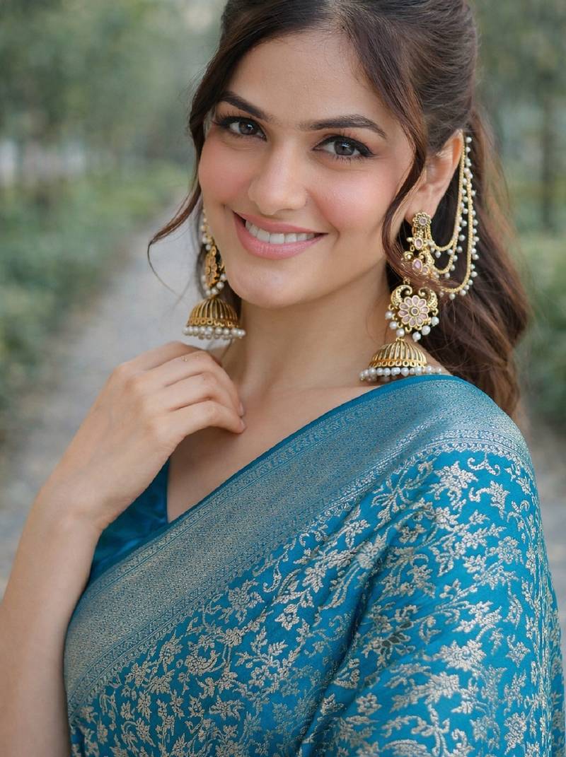 Rama soft silk banarasi jacuard work designer party wear saree with unstitched blouse piece