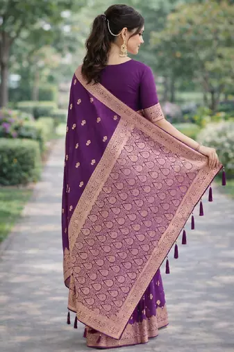 Wine silk blend banarasi saree with unstitched blouse piece