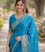 Rama soft silk banarasi jacuard work designer party wear saree with unstitched blouse piece