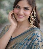 Rama silk blend banarasi saree with unstitched blouse piece