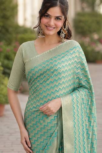 Rama soft silk banarasi jacuard work designer party wear saree with unstitched blouse piece